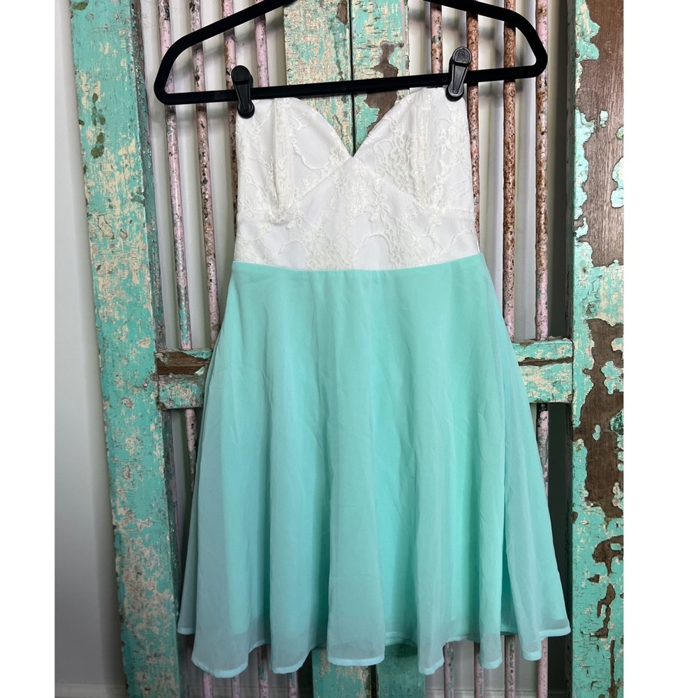Lace/Teal Strapless Dress